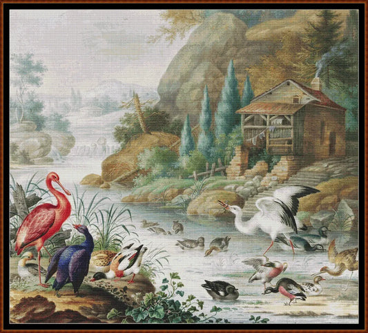 Birds Near A Mountain Stream 
