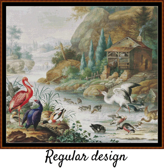 Birds Near A Mountain Stream 