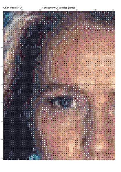 Expertly created patterns by Sam. - A Discovery Of Witches  cross stitch patterns A Discovery Of Witches is a magical pattern that comes as a full coverage pattern with no back-stitching. Additionally, A Discovery Of Witches is available in 2 different design sizes - cross stitch XL & jumbo And each sale includes both B&W and colour charts