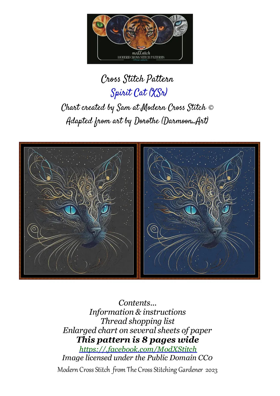 Spirit Cat patterns are expertly created from art by Dorothe (Darkmon_Art) under Public Domain CC0 license
