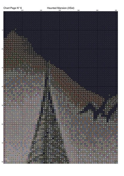Haunted Mansion cross stitch pattern is a spooky design and is expertly created from art by Hansuan Fabregas under Public Domain CC0 license