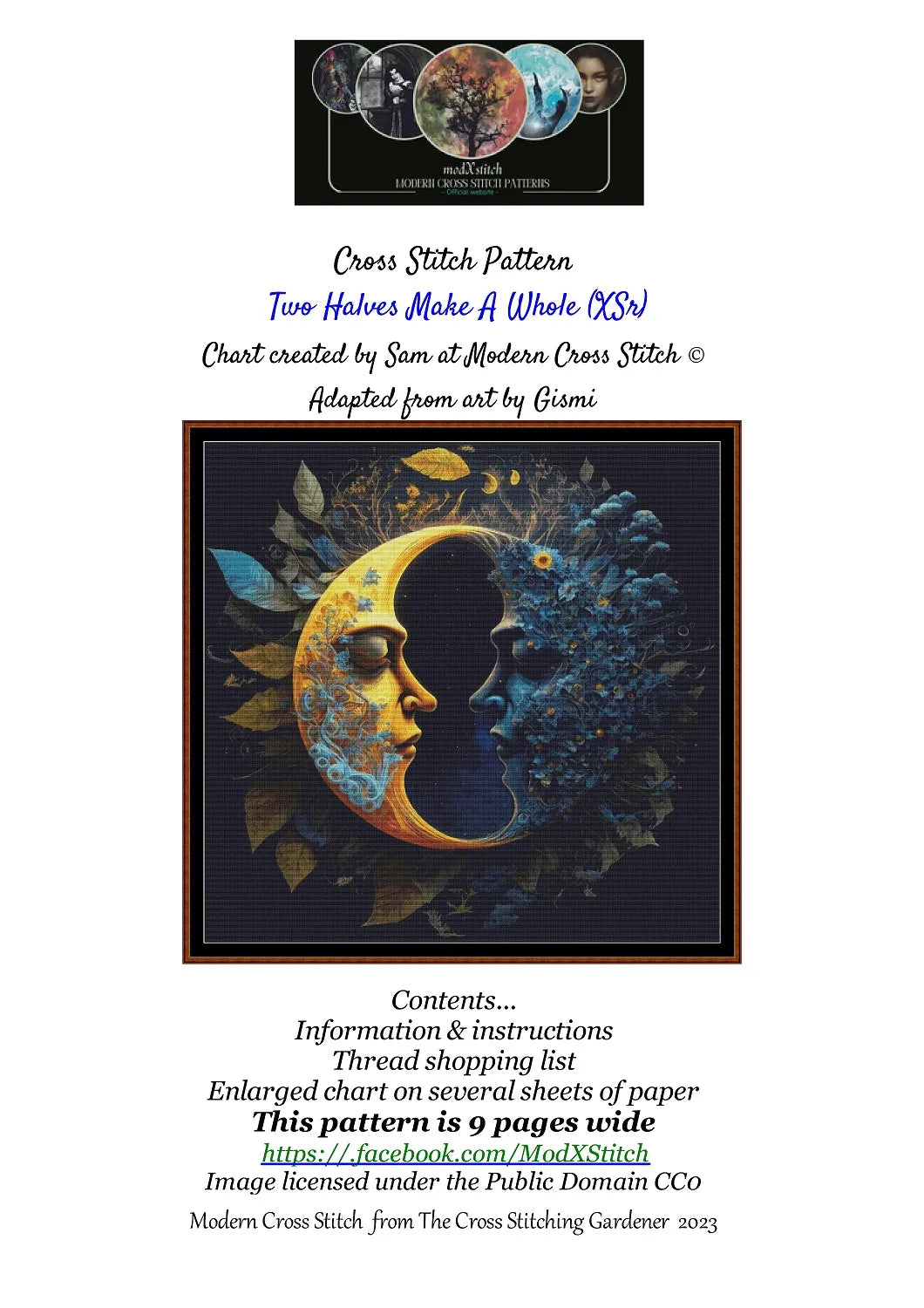 Two Halves Make A Whole cross stitch patterns are a sun and moon design expertly created from art by Gismi under Public Domain CC0 license