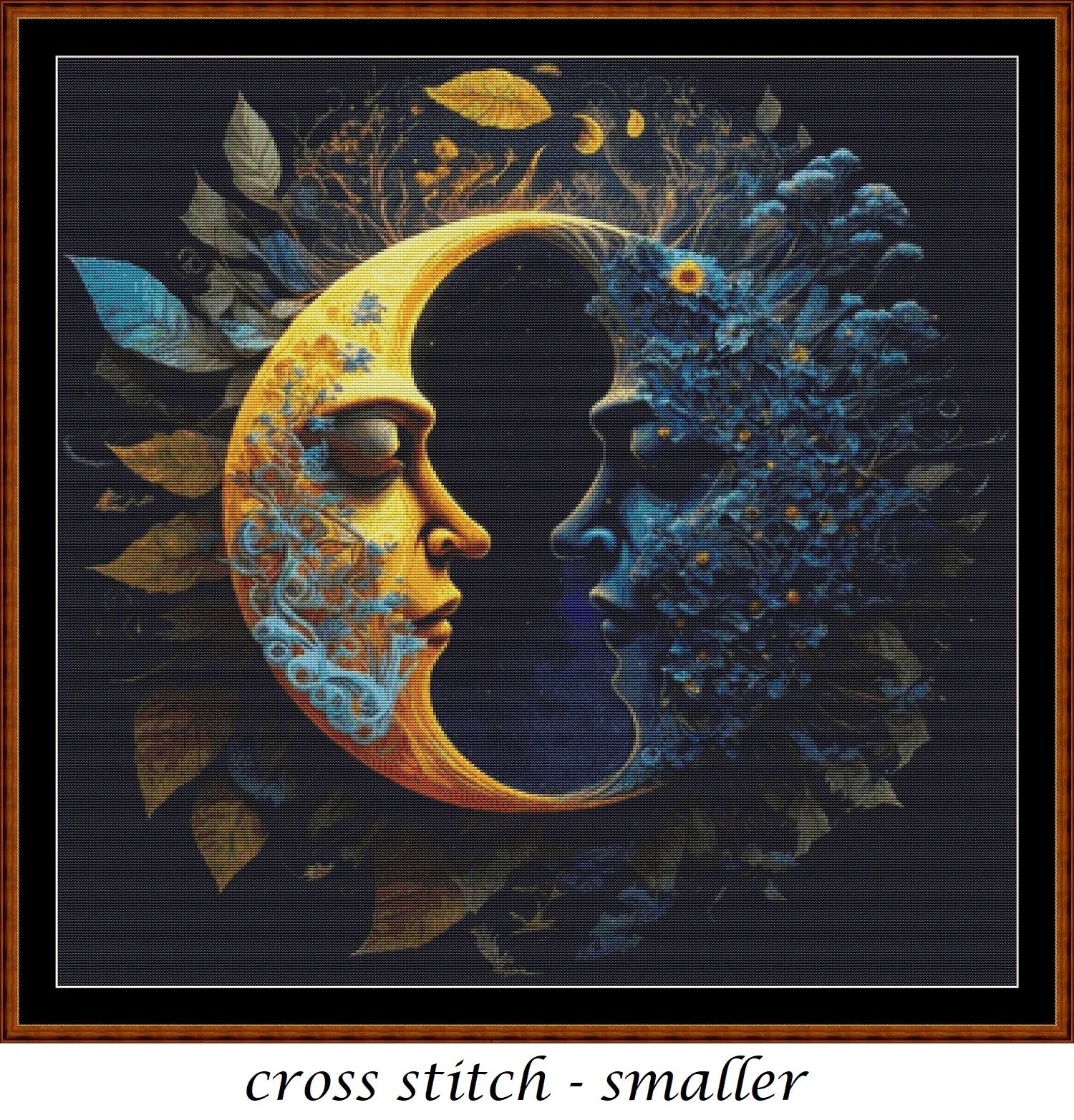 Two Halves Make A Whole cross stitch patterns are a sun and moon design expertly created from art by Gismi under Public Domain CC0 license