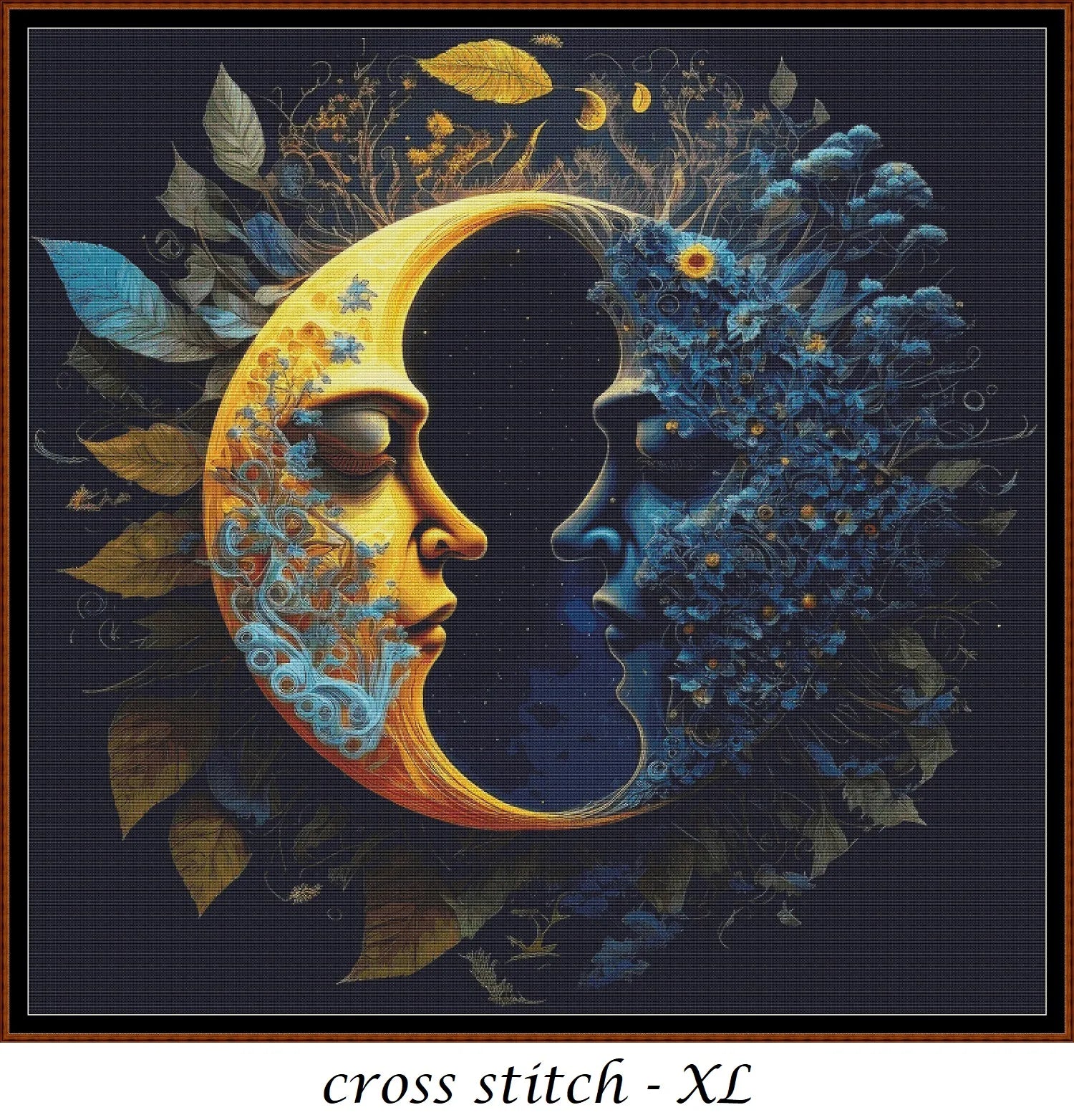 Two Halves Make A Whole cross stitch patterns are a sun and moon design expertly created from art by Gismi under Public Domain CC0 license