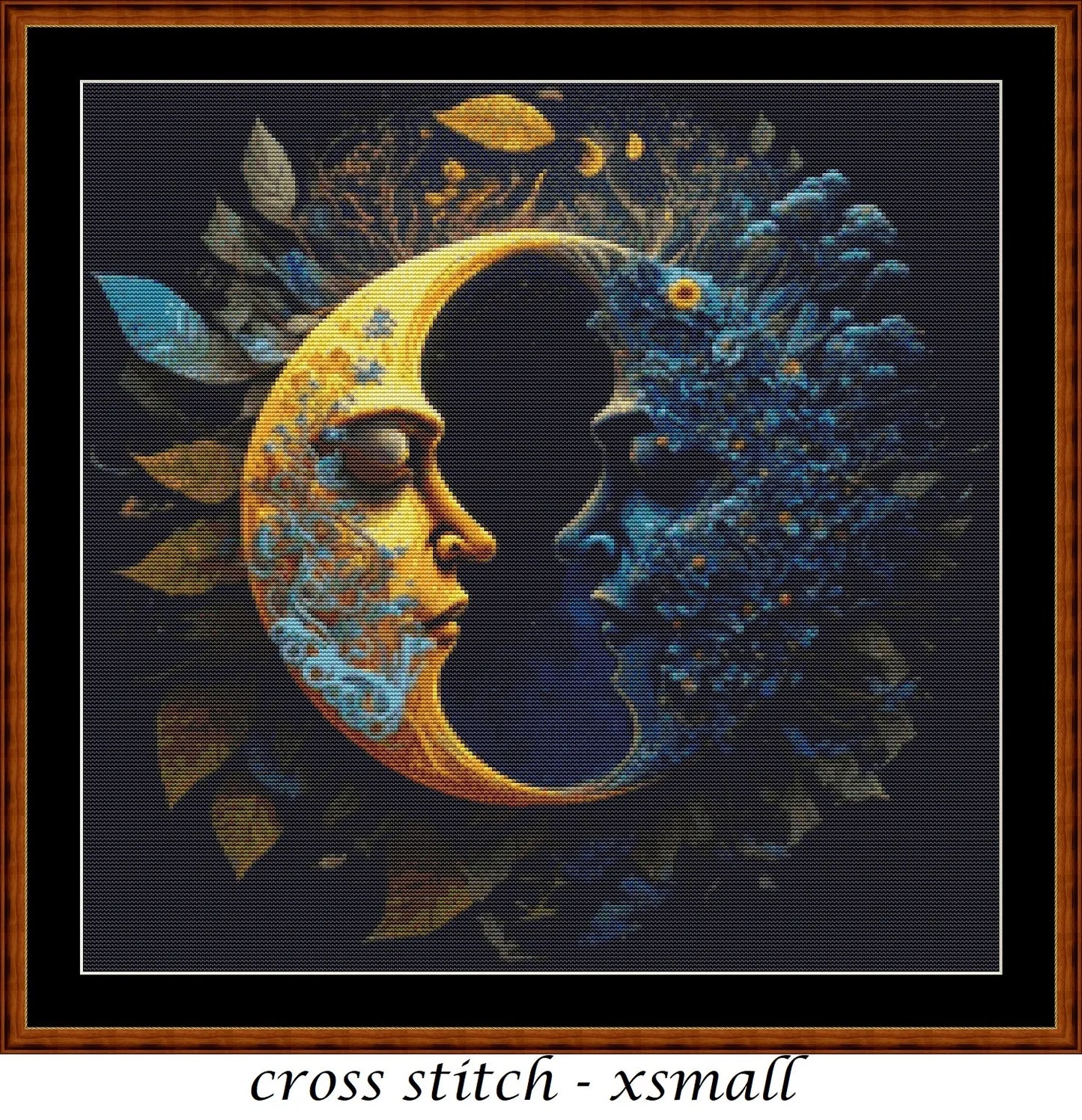 Two Halves Make A Whole cross stitch patterns are a sun and moon design expertly created from art by Gismi under Public Domain CC0 license