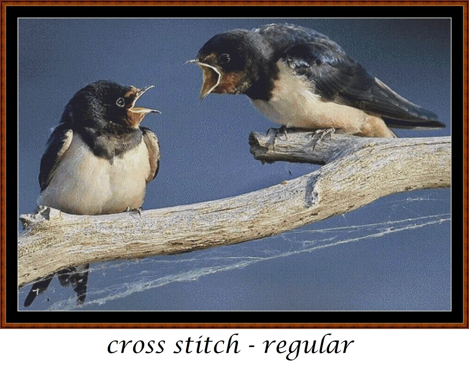 Angry Swallows cross stitch pattern is a garden bird design and is expertly created from art by sharkolot under Public Domain CC0 license