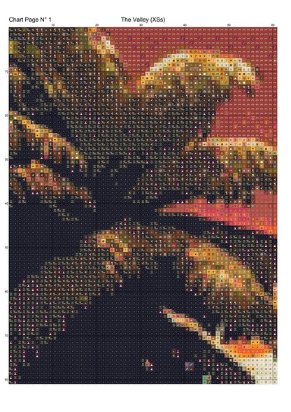 The Valley patterns are expertly created from art by Alan Frijins The Valley is a fantasy scene pattern that comes as a full coverage pattern with no back-stitching. Additionally, The Valley is available in 3 different design sizes - cross stitch small, regular & XL Each sale includes both B&W and colour charts