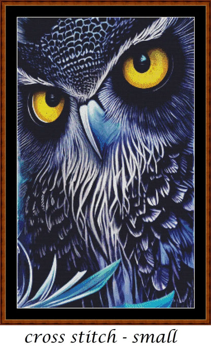 Face Of The Owl patterns are expertly created from art by Art Dreams under Public Domain CC0 license Face Of The Owl is a fantasy bird pattern that comes as a full coverage pattern with no back-stitching. Additionally, Face Of The Owl is available in 3 different design sizes - cross stitch small, regular & XL Each sale includes both B&W and colour charts