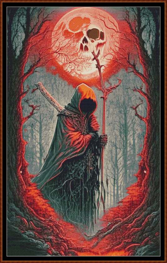 Forest Moon - Red patterns are expertly created from art by Marcia Figg (warlikeone) under Public Domain CC0 license Forest Moon - Red is a fantasy death pattern that comes as a full coverage pattern with no back-stitching.