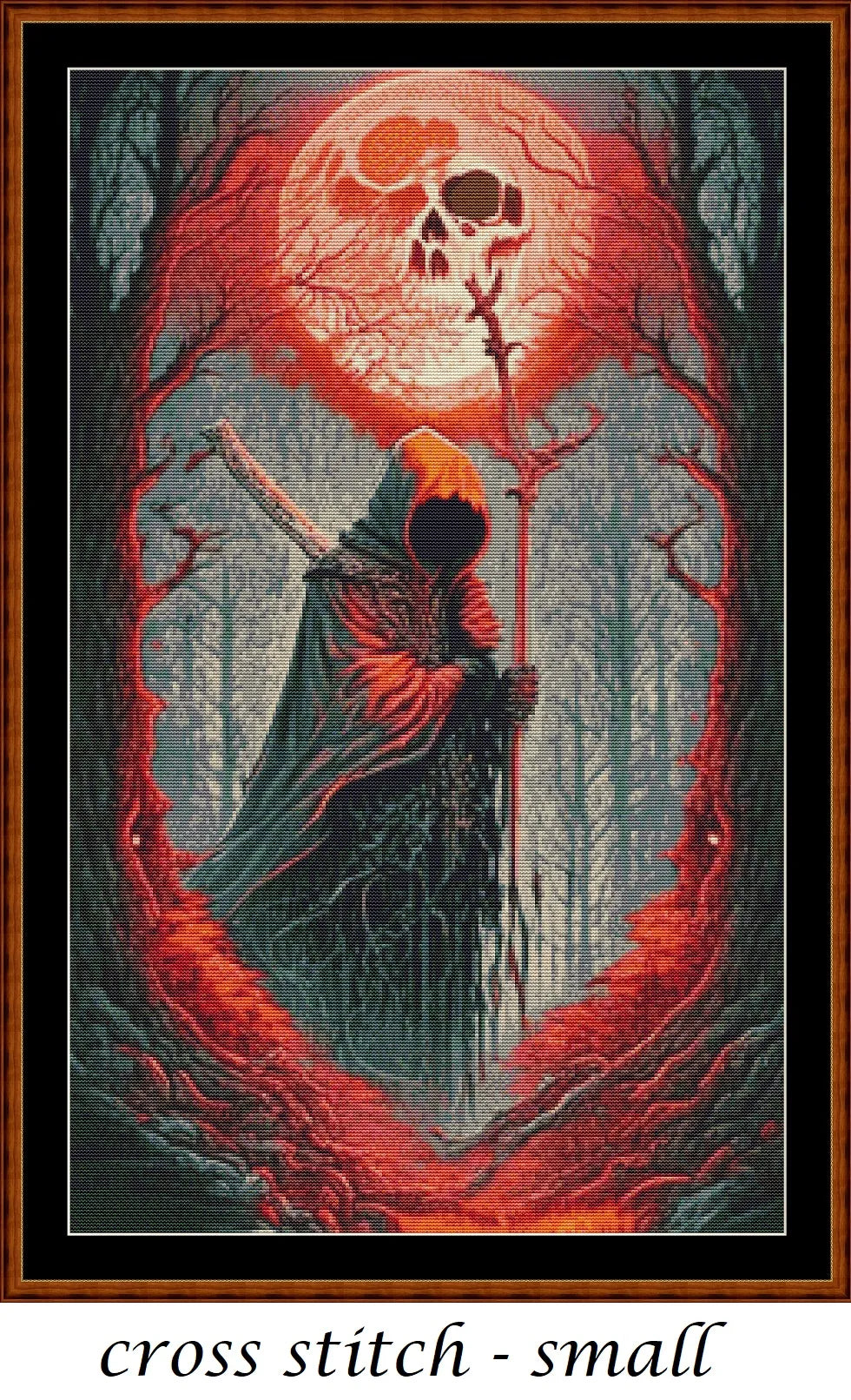 Forest Moon - Red patterns are expertly created from art by Marcia Figg (warlikeone) under Public Domain CC0 license Forest Moon - Red is a fantasy death pattern that comes as a full coverage pattern with no back-stitching.