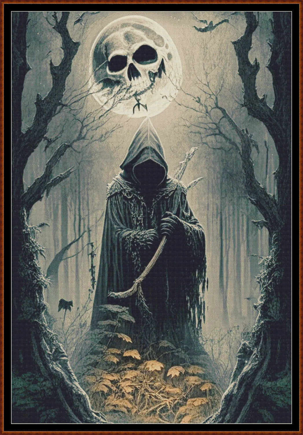 Forest Moon - White patterns are expertly created from art by Marcia Figg (warlikeone) under Public Domain CC0 license Forest Moon - White is a fantasy death pattern that comes as a full coverage pattern with no back-stitching.