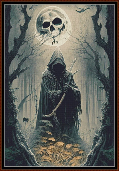 Forest Moon - White patterns are expertly created from art by Marcia Figg (warlikeone) under Public Domain CC0 license Forest Moon - White is a fantasy death pattern that comes as a full coverage pattern with no back-stitching.