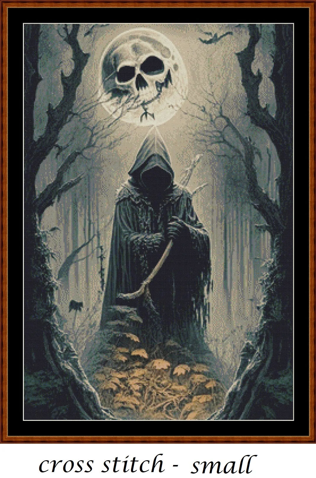 Forest Moon - White patterns are expertly created from art by Marcia Figg (warlikeone) under Public Domain CC0 license Forest Moon - White is a fantasy death pattern that comes as a full coverage pattern with no back-stitching.