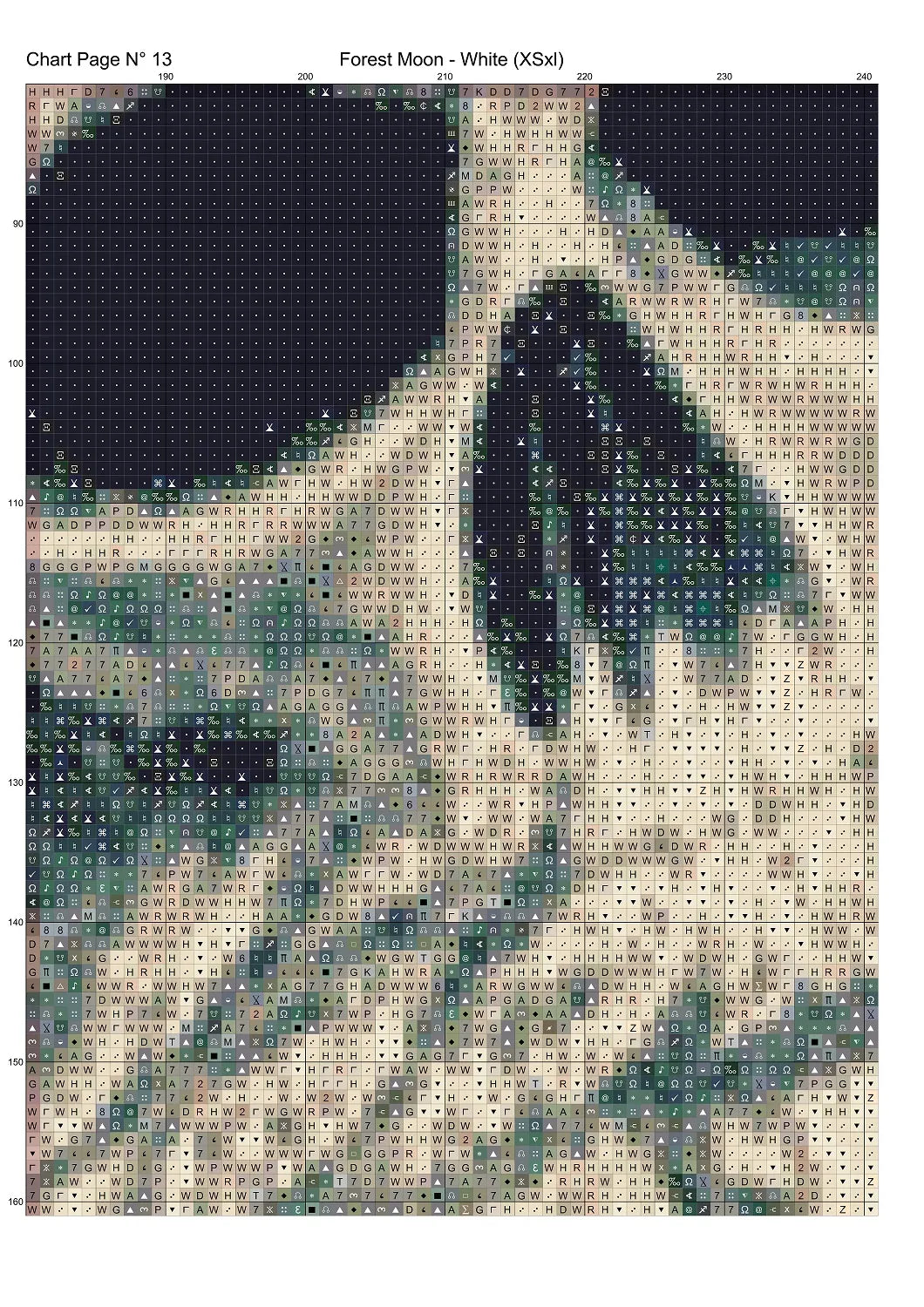 Forest Moon - White patterns are expertly created from art by Marcia Figg (warlikeone) under Public Domain CC0 license Forest Moon - White is a fantasy death pattern that comes as a full coverage pattern with no back-stitching.