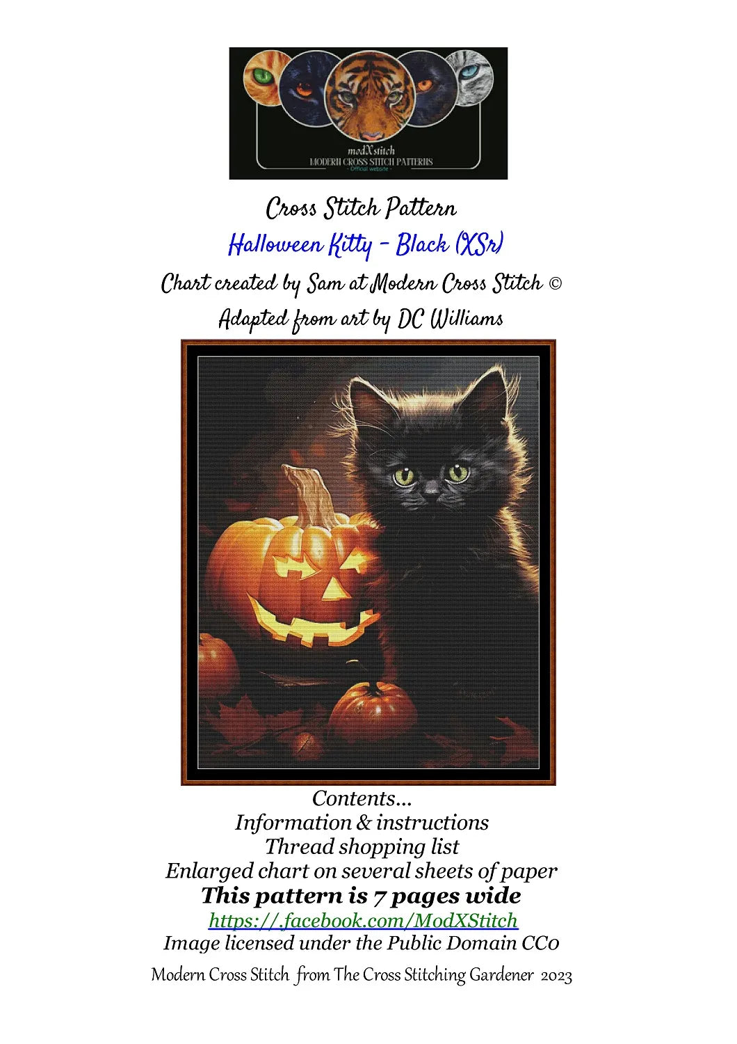 Halloween Kitty - Black patterns are expertly created from art by DC Williams under Public Domain CC0 license Halloween Kitty - Black is a cute seasonal cat pattern