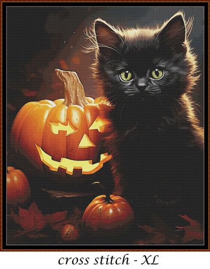Halloween Kitty - Black patterns are expertly created from art by DC Williams under Public Domain CC0 license Halloween Kitty - Black is a cute seasonal cat pattern