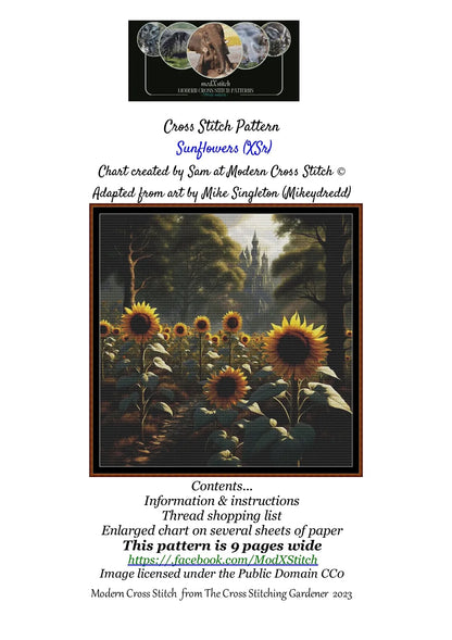 Expertly created from art by Mike Singleton, under Public Domain CC0 license, Sunflowers cross stitch patterns.
