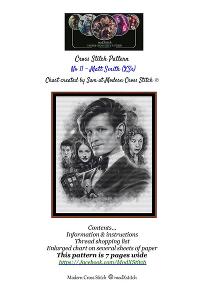 Expertly created cross stitch by Sam,  No 11 - Matt Smith Doctor Who cross stitch patterns.