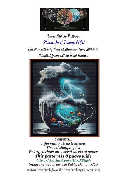 Expertly created from art by Bilal Bashir, under Public Domain CC0 license, Storm In A Teacup cross stitch patterns.