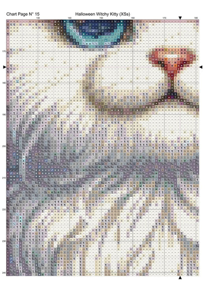 Expertly created from art by Bilal Bashir, under Public Domain CC0 license, Halloween Witchy Kitty cross stitch patterns.