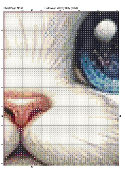Expertly created from art by Bilal Bashir, under Public Domain CC0 license, Halloween Witchy Kitty cross stitch patterns.
