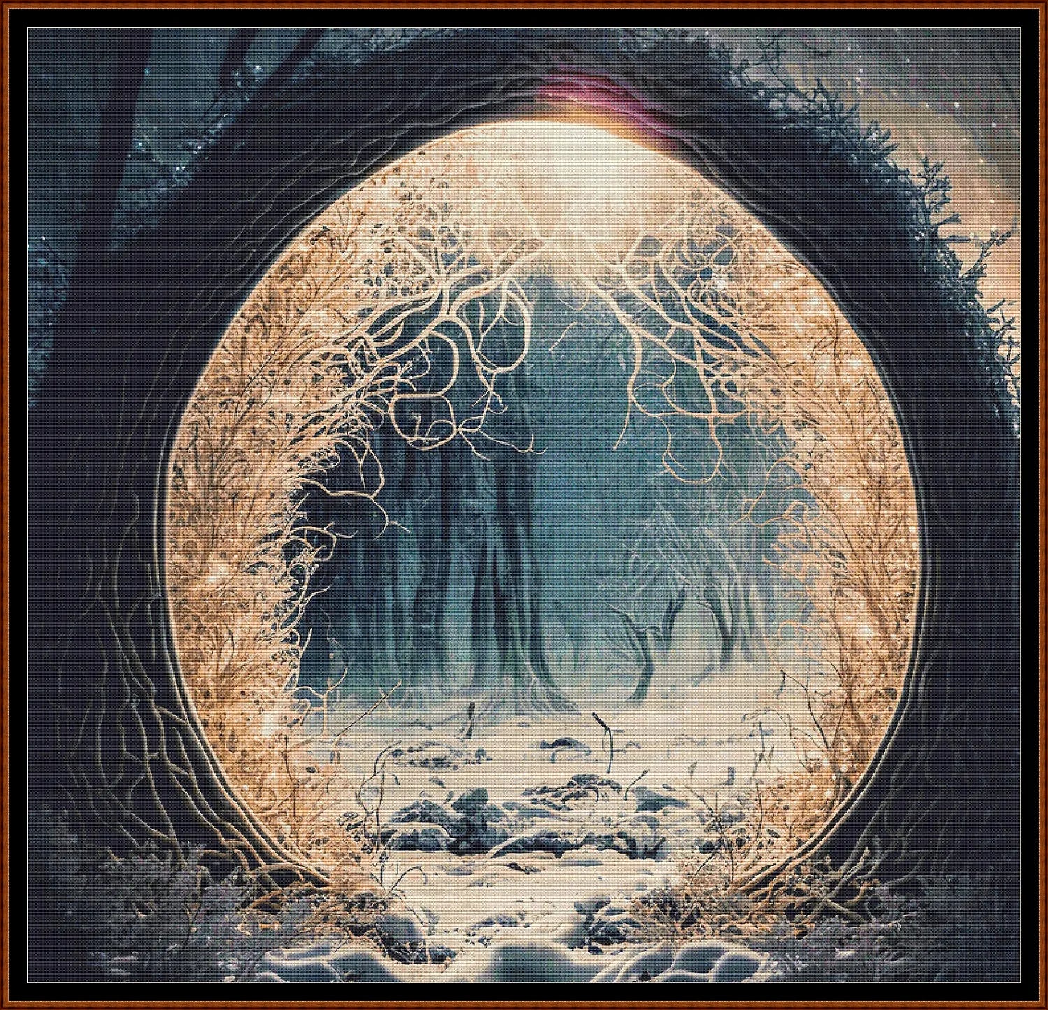 Expertly created from art by Alan Frijins, under Public Domain CC0 license, Other Worlds - Sun Realm cross stitch patterns.