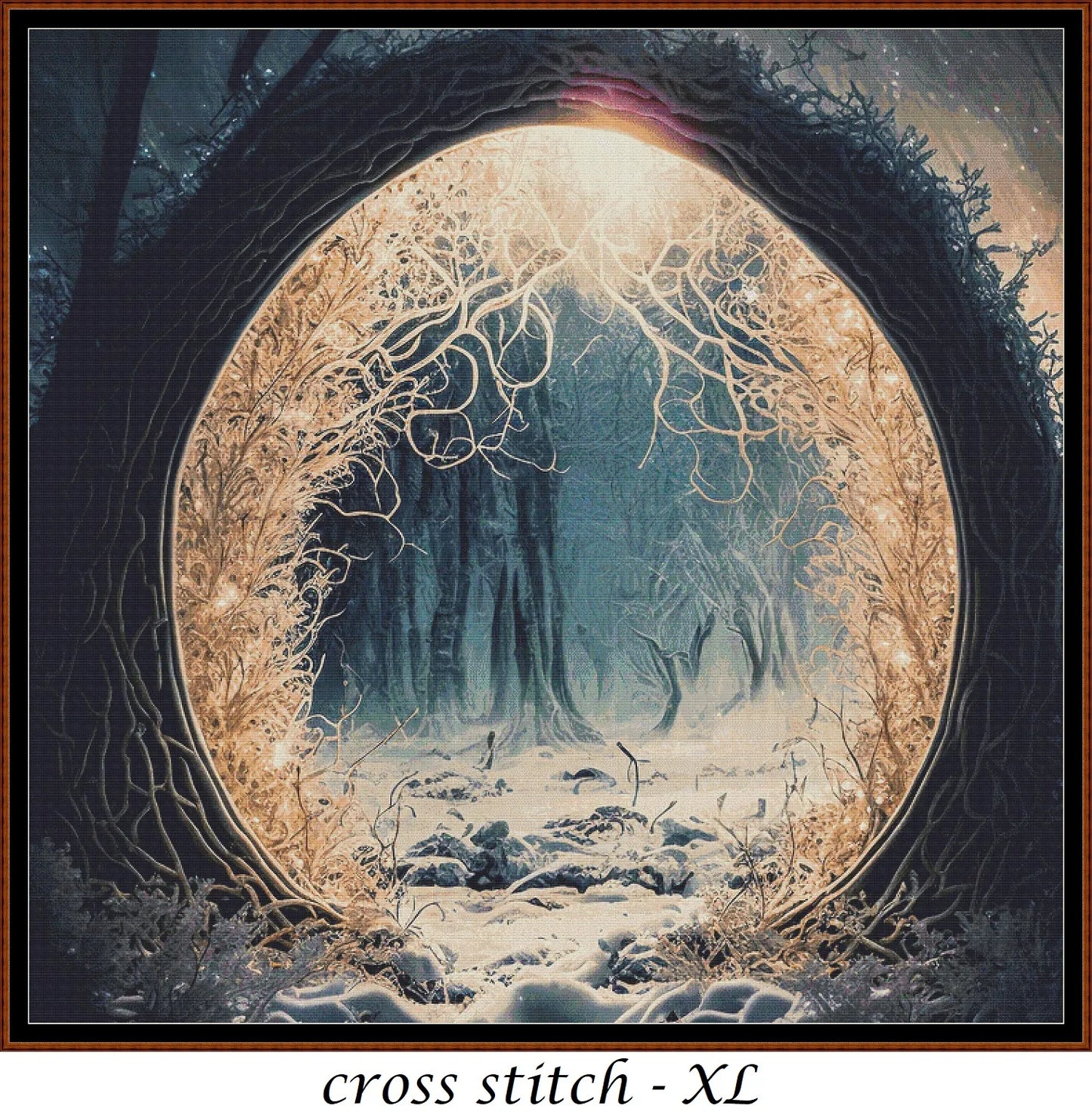 Expertly created from art by Alan Frijins, under Public Domain CC0 license, Other Worlds - Sun Realm cross stitch patterns.