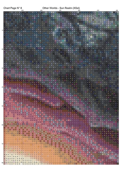 Expertly created from art by Alan Frijins, under Public Domain CC0 license, Other Worlds - Sun Realm cross stitch patterns.
