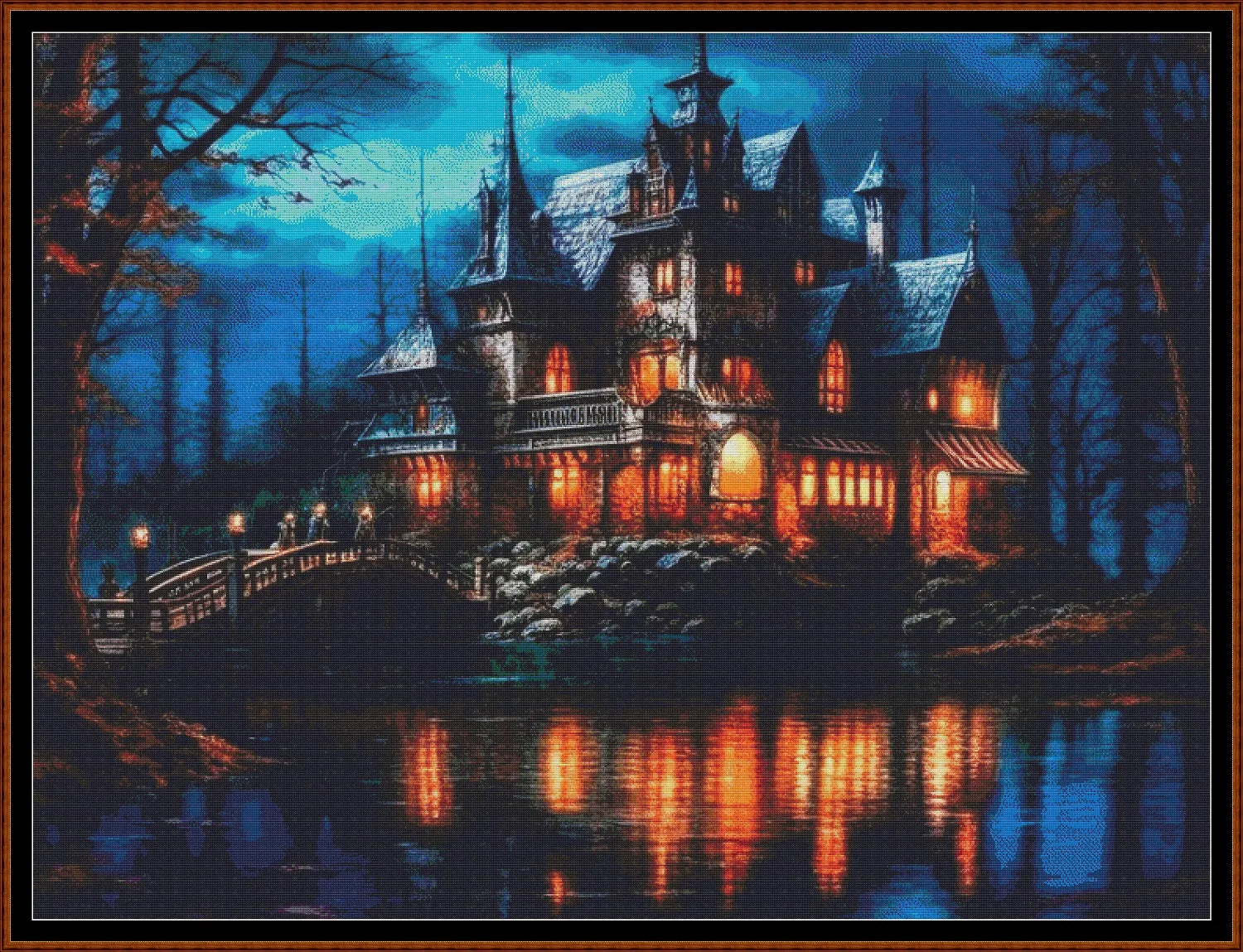 Expertly created from art by Alan Frijins, under Public Domain CC0 license, River Castle cross stitch patterns.