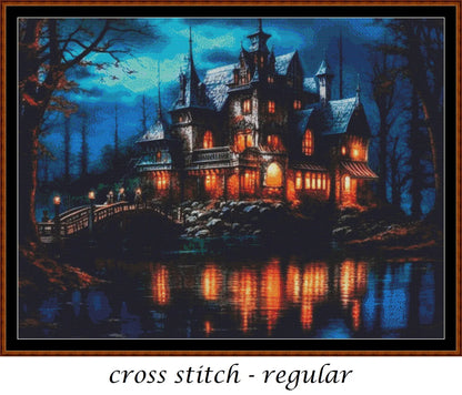 Expertly created from art by Alan Frijins, under Public Domain CC0 license, River Castle cross stitch patterns.