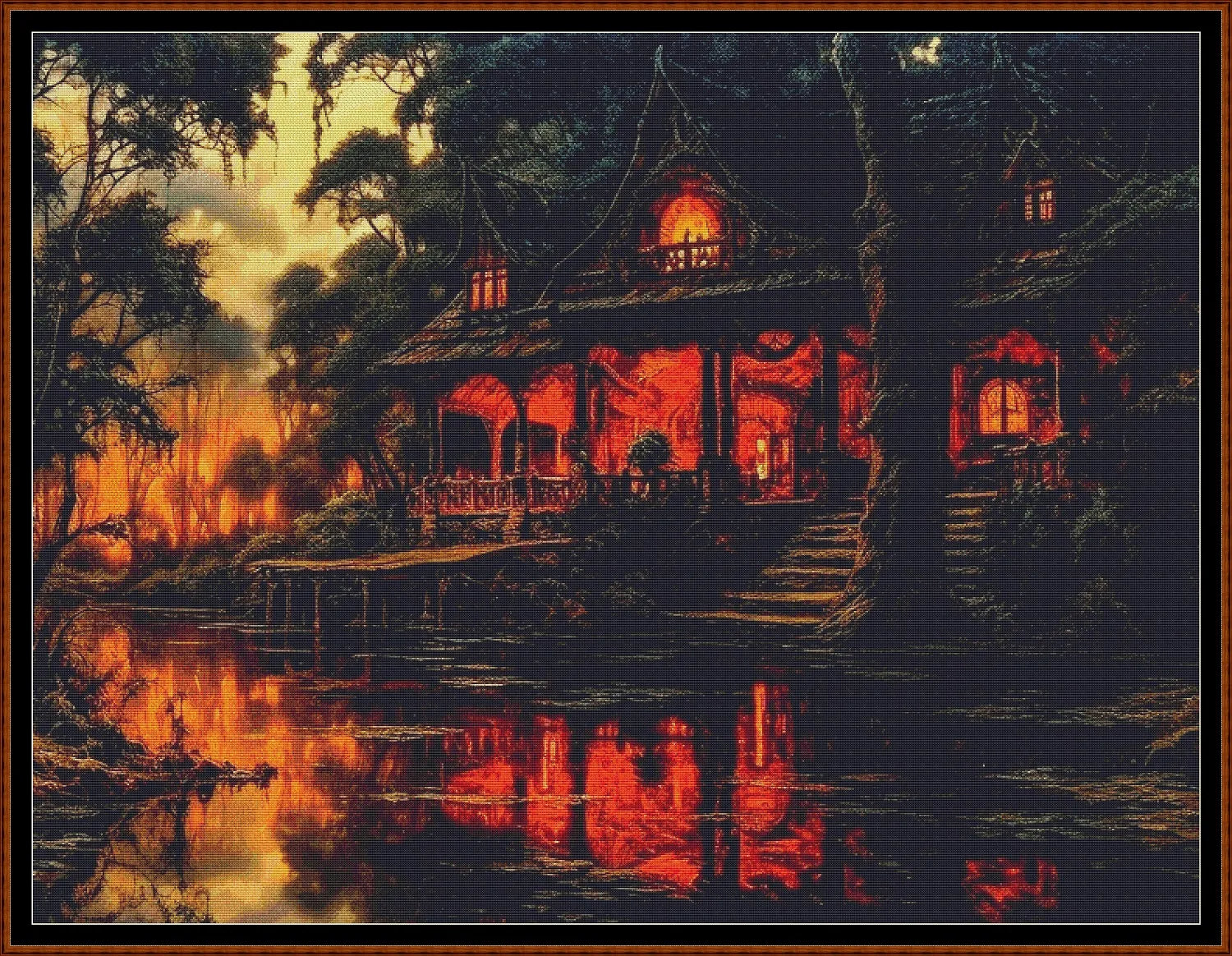 Expertly created from art by Alan Frijins, under Public Domain CC0 license, River Cottage cross stitch patterns.