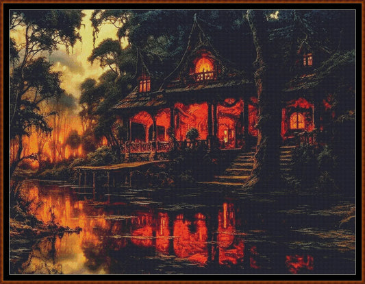 Expertly created from art by Alan Frijins, under Public Domain CC0 license, River Cottage cross stitch patterns.