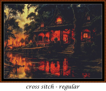 Expertly created from art by Alan Frijins, under Public Domain CC0 license, River Cottage cross stitch patterns.