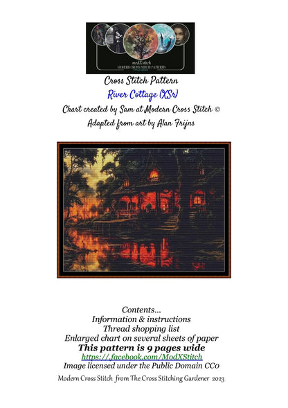 Expertly created from art by Alan Frijins, under Public Domain CC0 license, River Cottage cross stitch patterns.