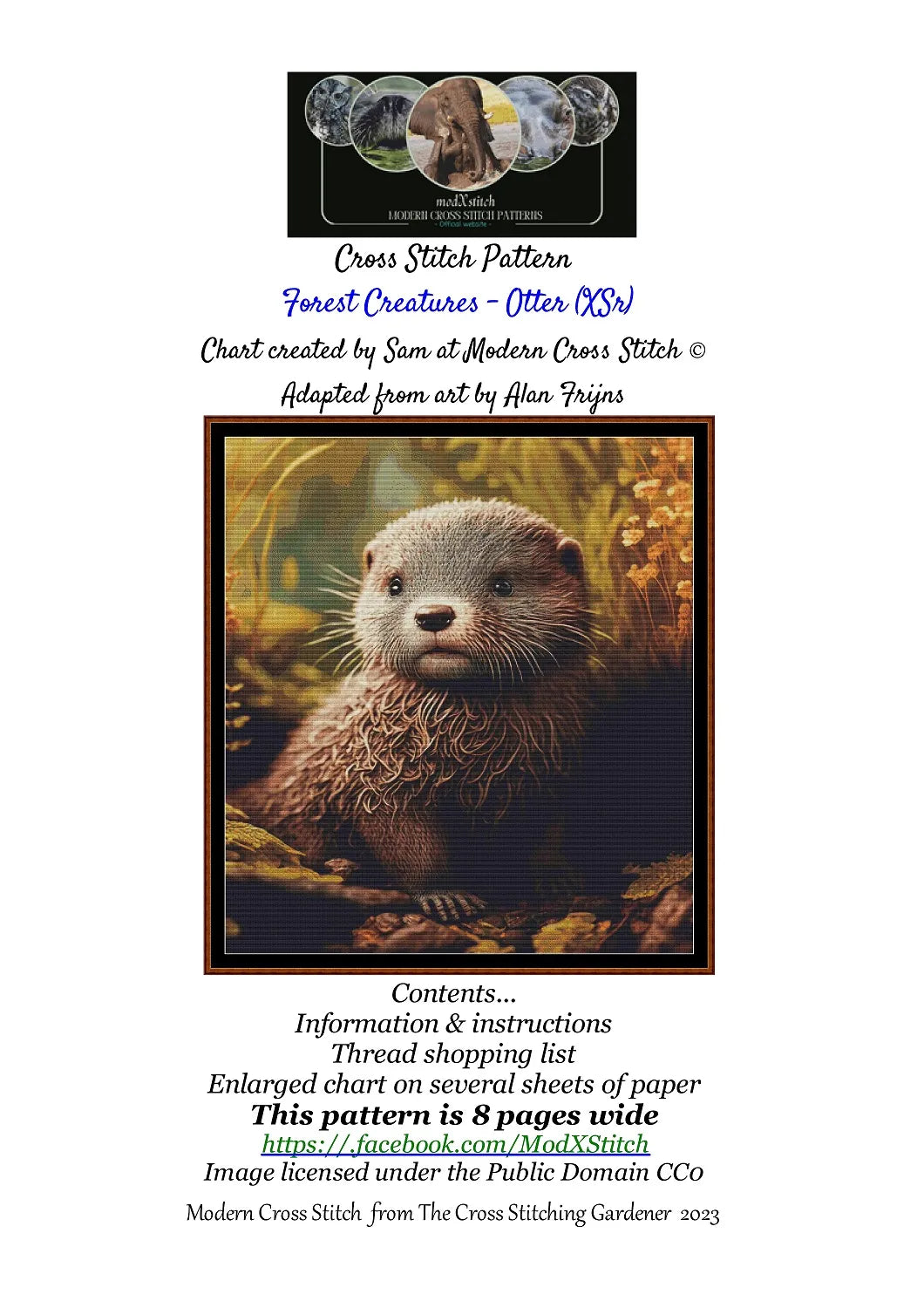 Expertly created from art by Alan Frijins, under Public Domain CC0 license, Forest Creatures - Otter cross stitch patterns.
