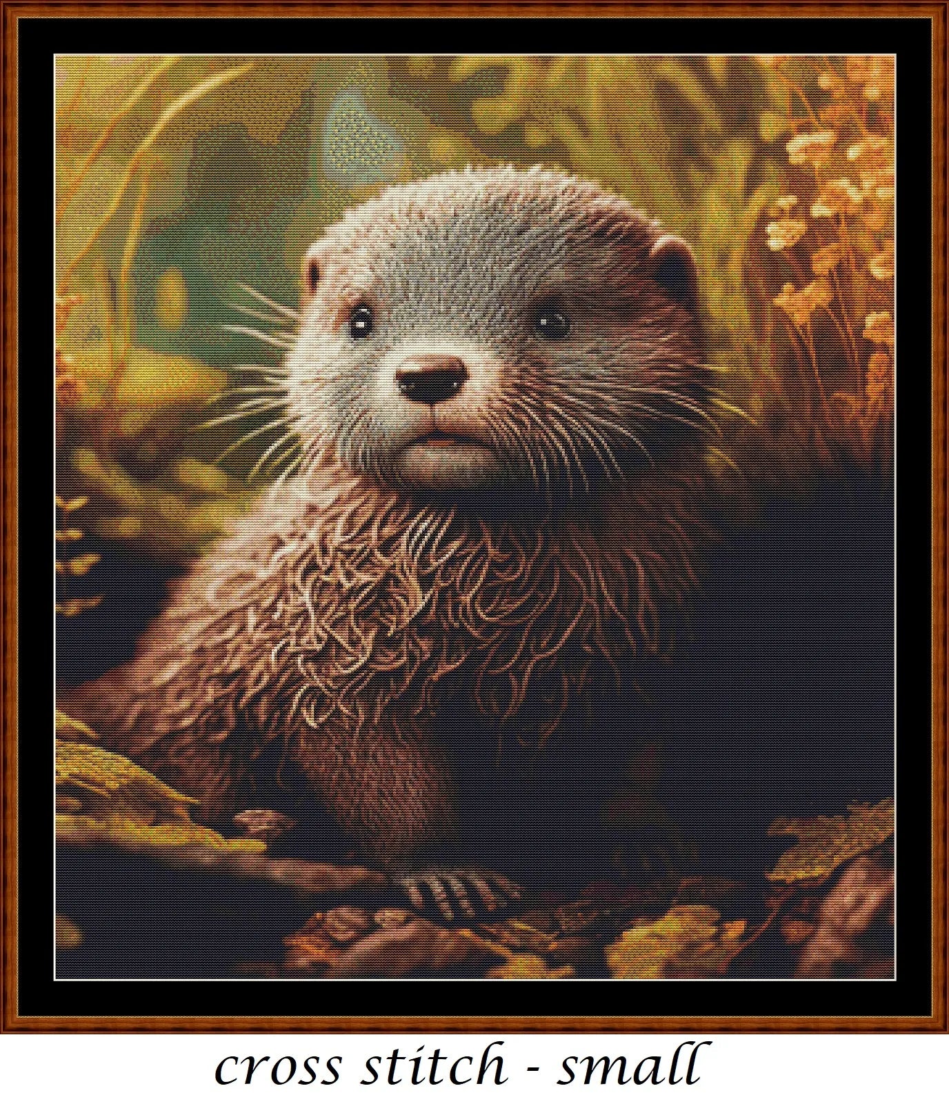 Expertly created from art by Alan Frijins, under Public Domain CC0 license, Forest Creatures - Otter cross stitch patterns.
