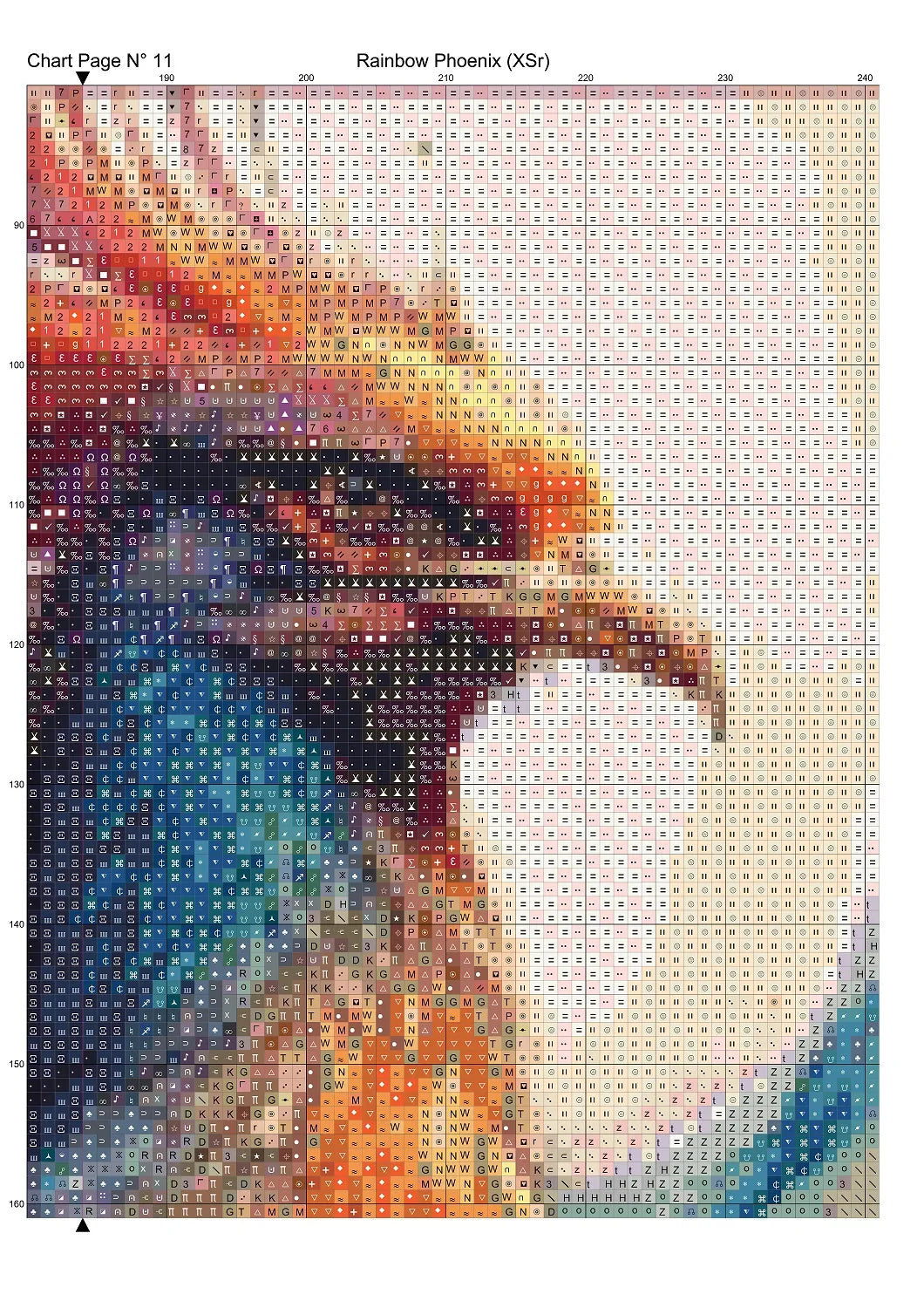 Expertly created from art by Nanne Tiggelman, under Public Domain CC0 license, Rainbow Phoenix cross stitch patterns.