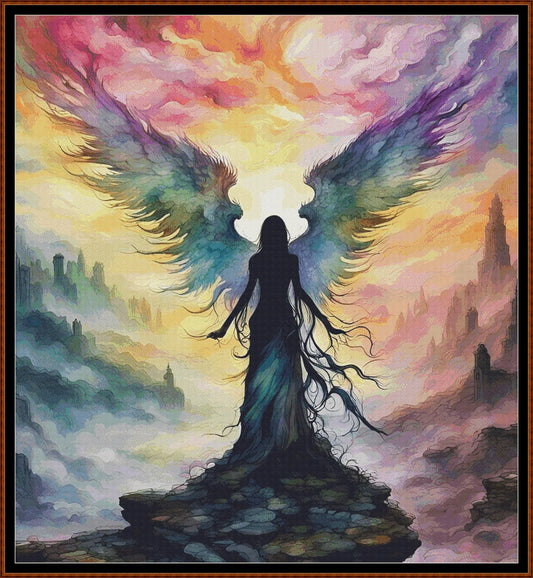 Expertly created from art by Nanne Tiggelman, under Public Domain CC0 license, Rainbow Wings cross stitch patterns.