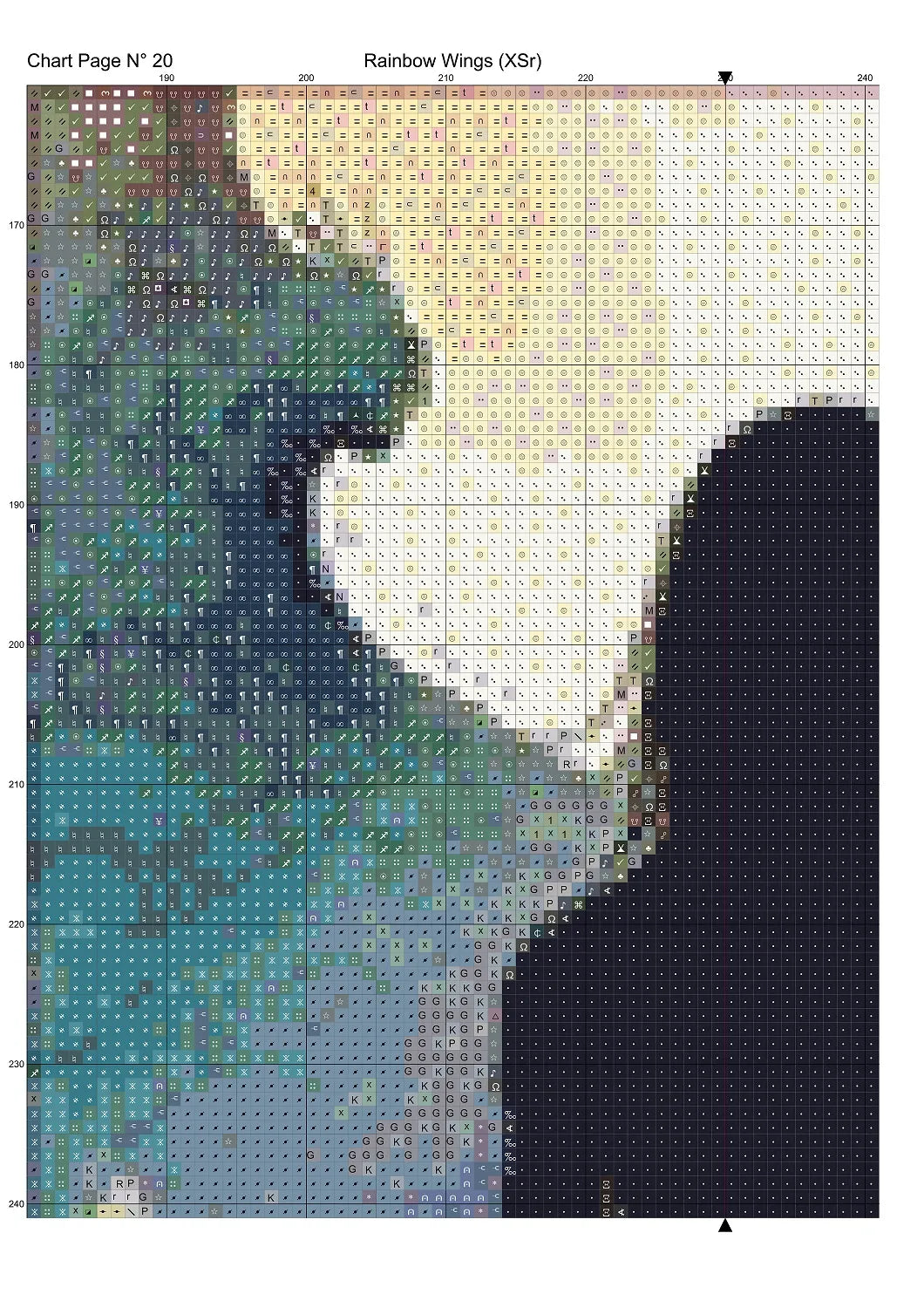 Expertly created from art by Nanne Tiggelman, under Public Domain CC0 license, Rainbow Wings cross stitch patterns.