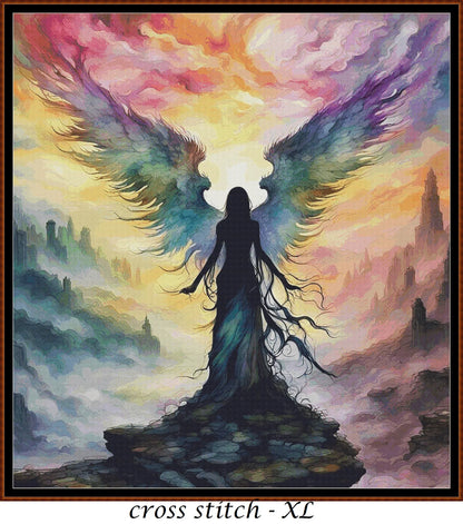 Expertly created from art by Nanne Tiggelman, under Public Domain CC0 license, Rainbow Wings cross stitch patterns.