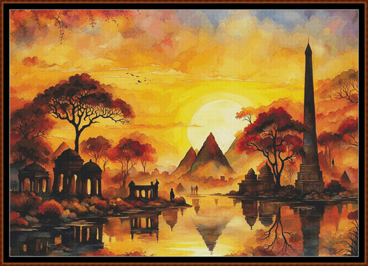 Expertly created from art by Nanne Tiggelman, under Public Domain CC0 license, Monuments cross stitch patterns. Monuments is a fantasy scene cross stitch pattern that comes as a full coverage pattern with no back-stitching. Monuments is available in 2 different design sizes - cross stitch regular & XL And each sale includes both B&W and colour charts