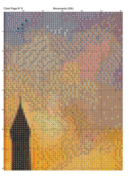 Expertly created from art by Nanne Tiggelman, under Public Domain CC0 license, Monuments cross stitch patterns. Monuments is a fantasy scene cross stitch pattern that comes as a full coverage pattern with no back-stitching. Monuments is available in 2 different design sizes - cross stitch regular & XL And each sale includes both B&W and colour charts