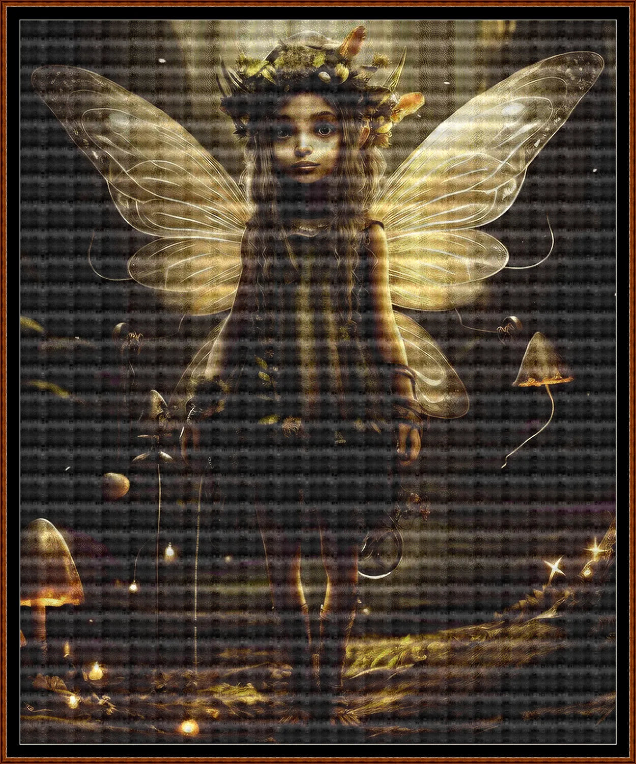 Expertly created from art by Vilius Kuknauskas, under Public Domain CC0 license, Fairy Child cross stitch patterns. Fairy Child is a fantasy scene pattern that comes as a full coverage pattern with no back-stitching. Fairy Child is available in 2 different design sizes - cross stitch regular & XL And each sale includes both B&W and colour charts