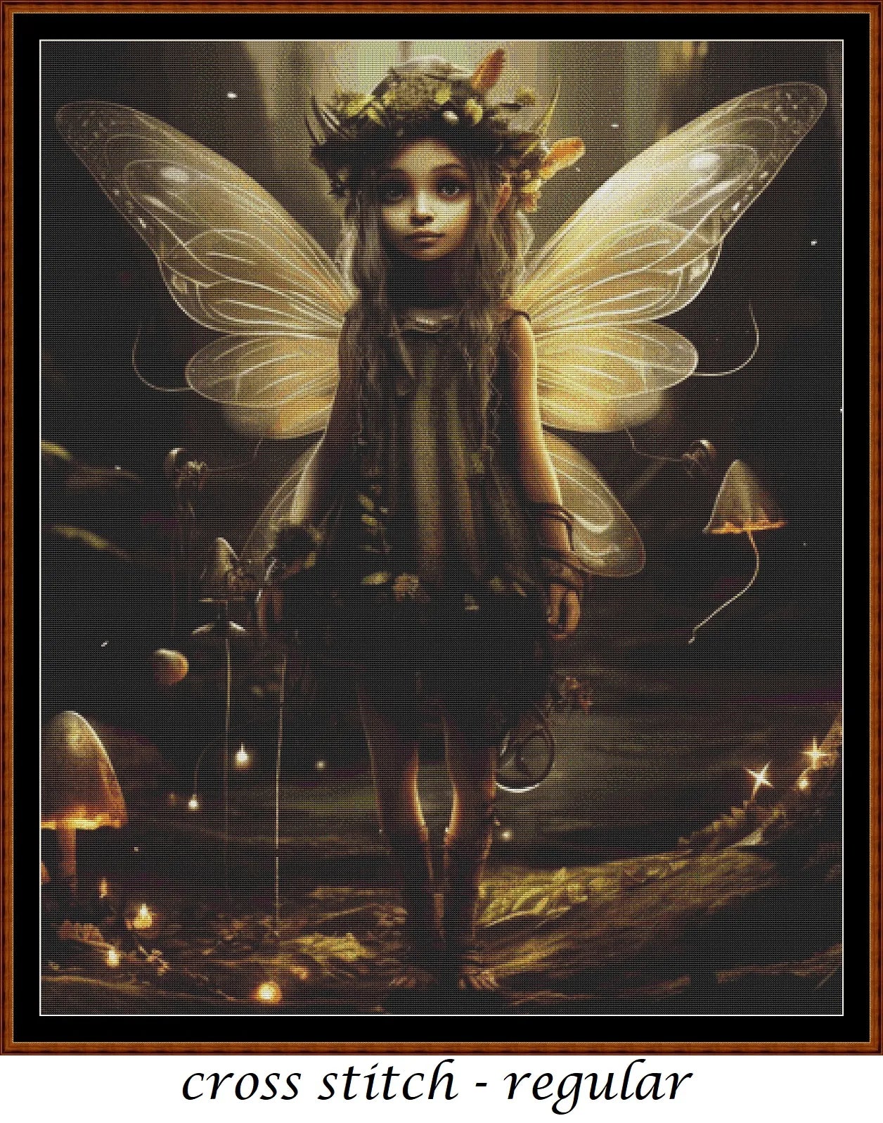 Expertly created from art by Vilius Kuknauskas, under Public Domain CC0 license, Fairy Child cross stitch patterns. Fairy Child is a fantasy scene pattern that comes as a full coverage pattern with no back-stitching. Fairy Child is available in 2 different design sizes - cross stitch regular & XL And each sale includes both B&W and colour charts