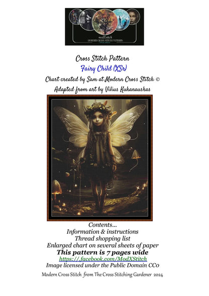 Expertly created from art by Vilius Kuknauskas, under Public Domain CC0 license, Fairy Child cross stitch patterns. Fairy Child is a fantasy scene pattern that comes as a full coverage pattern with no back-stitching. Fairy Child is available in 2 different design sizes - cross stitch regular & XL And each sale includes both B&W and colour charts