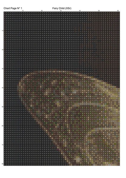 Expertly created from art by Vilius Kuknauskas, under Public Domain CC0 license, Fairy Child cross stitch patterns. Fairy Child is a fantasy scene pattern that comes as a full coverage pattern with no back-stitching. Fairy Child is available in 2 different design sizes - cross stitch regular & XL And each sale includes both B&W and colour charts