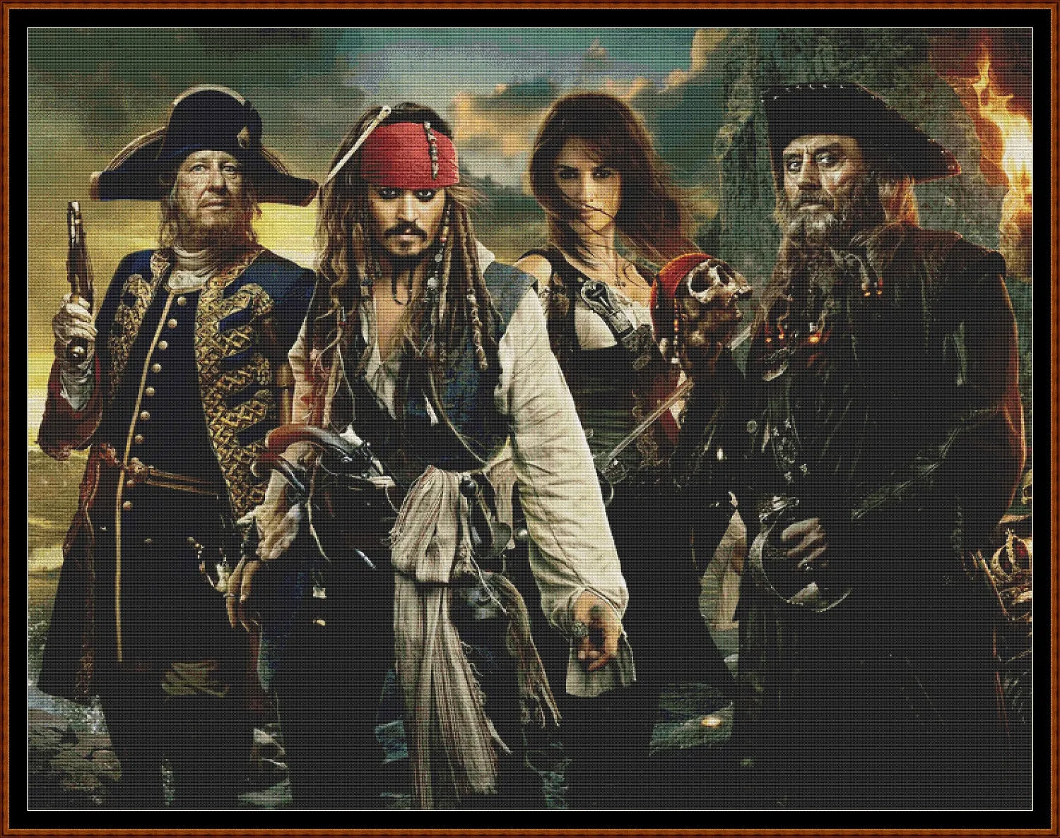 Pirates 4 cross stitch patterns expertly created by Sam Pirates 4 is a swash-buckling pattern that comes as a full coverage pattern with no back-stitching. Additionally, Pirates 4 is available in 2 different design sizes - cross stitch regular & XL And each sale includes both B&W and colour charts