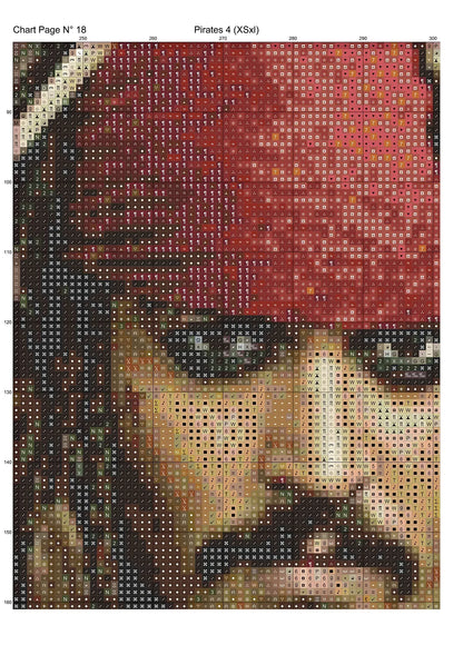 Pirates 4 cross stitch patterns expertly created by Sam Pirates 4 is a swash-buckling pattern that comes as a full coverage pattern with no back-stitching. Additionally, Pirates 4 is available in 2 different design sizes - cross stitch regular & XL And each sale includes both B&W and colour charts