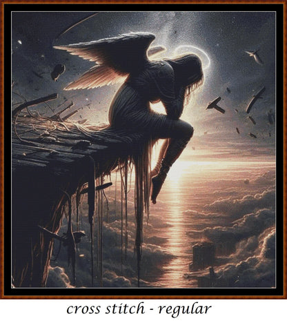Expertly created from art by Keila Maria, under Public Domain CC0 license, Angel On A Pier's Edge patterns. Angel On A Pier's Edge is a fantasy scene pattern that comes as a full coverage pattern with no back-stitching. Angel On A Pier's Edge is available in 2 different design sizes - cross stitch regular & XL And each sale includes both B&W and colour charts