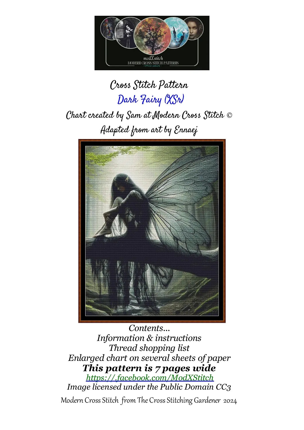 Expertly created from art by Ennaej, under Public Domain CC0 license,Dark Fairy patterns. Dark Fairy is a fantasy scene pattern that comes as a full coverage pattern with no back-stitching. Additionally, Dark Fairy  is available in 2 different design sizes - cross stitch regular & XL And each sale includes both B&W and colour charts